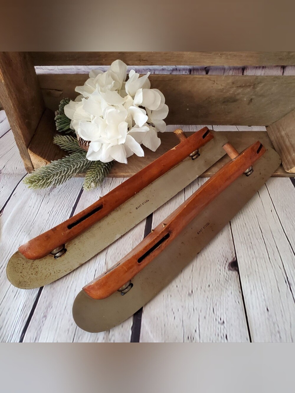 Wood And Metal Antique Ice Skates
